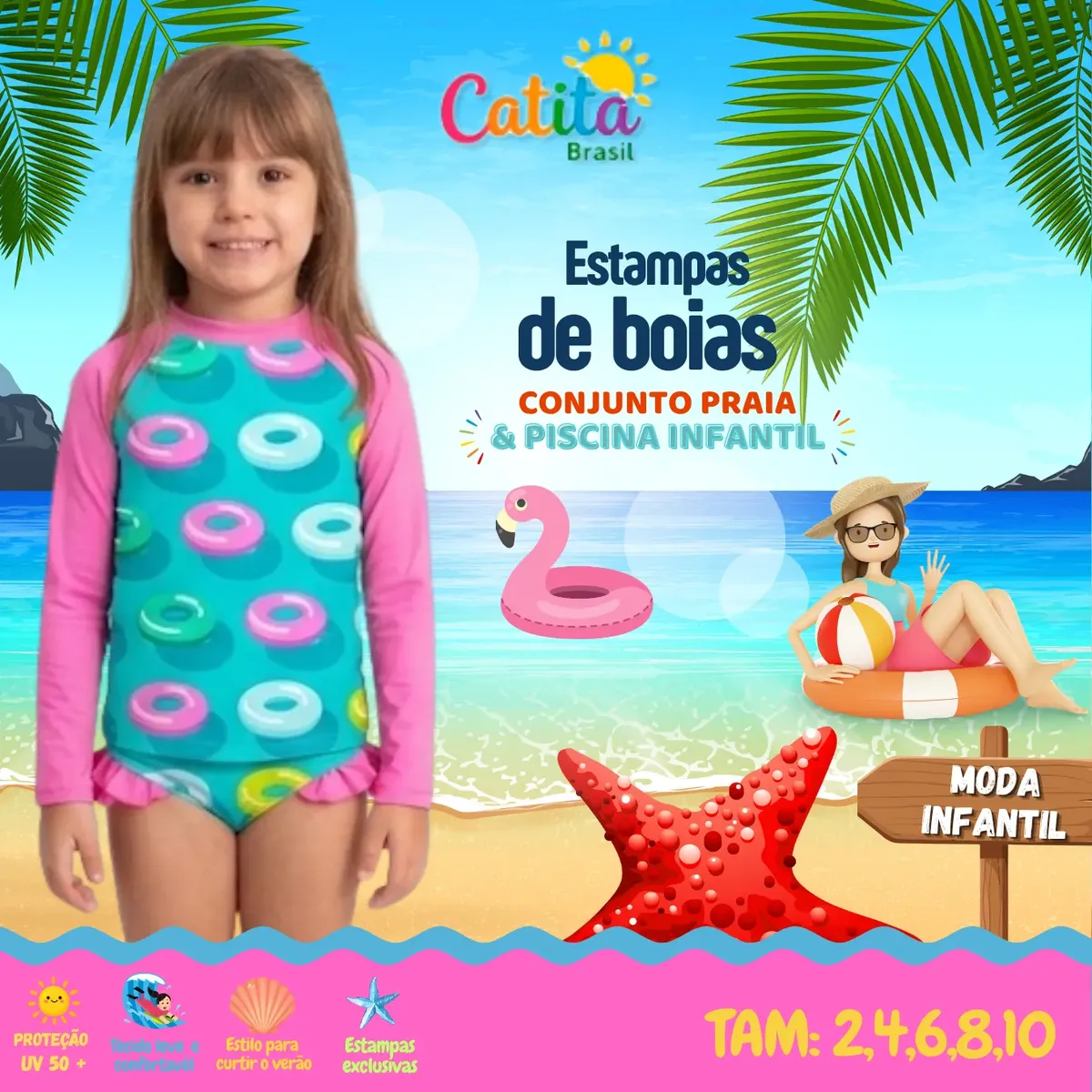 Conjunto Praia e Piscina Infantil Feminino Catatau Beach Kids