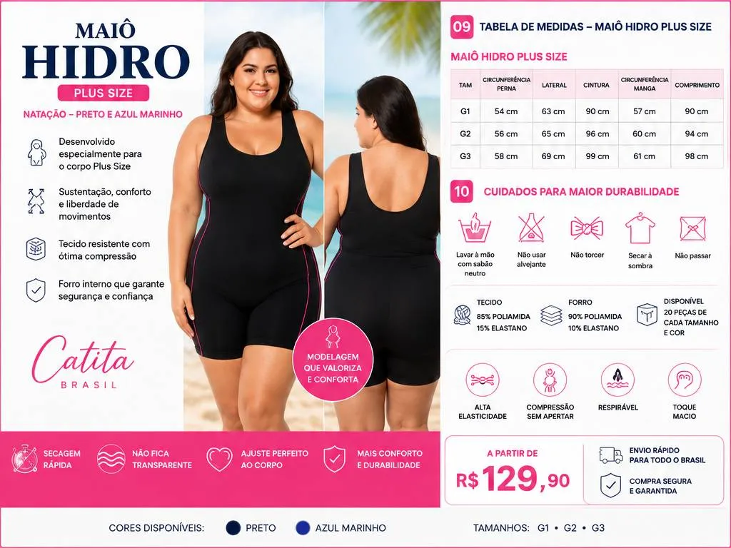 Maiô Hidro Plus Size Catita Brasil